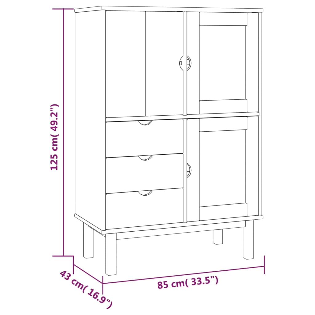 Highboard "OTTA" Brown and Grey 85x43x125 cm Solid Wood Pine