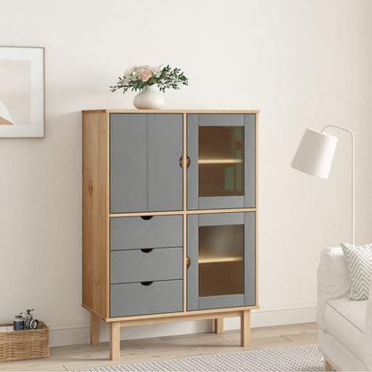 Highboard "OTTA" Brown and Grey 85x43x125 cm Solid Wood Pine