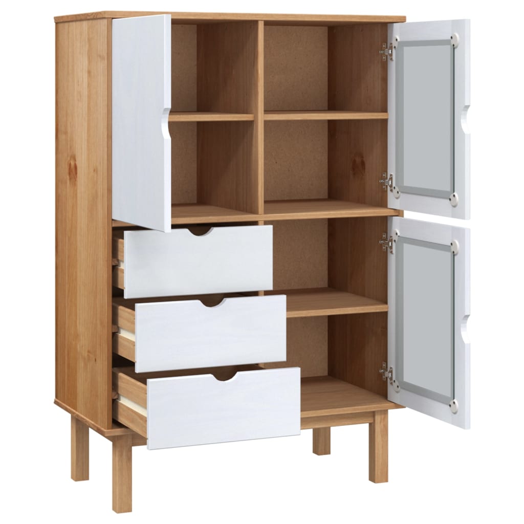 Highboard "OTTA" Brown and White 85x43x125 cm Solid Wood Pine