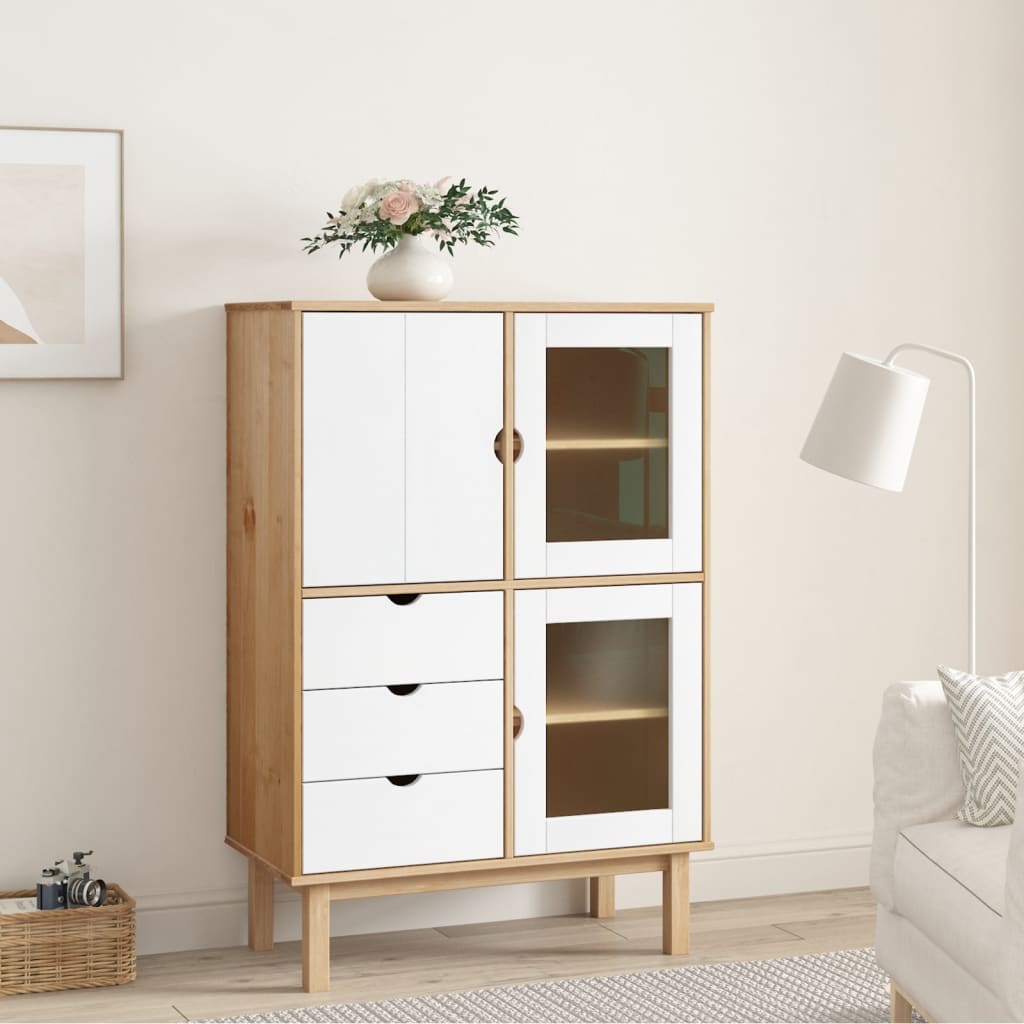 Highboard "OTTA" Brown and White 85x43x125 cm Solid Wood Pine