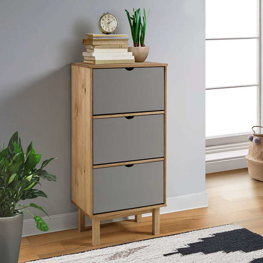 Shoe Cabinet "OTTA" with 3 Drawers Brown&Grey Solid Wood Pine