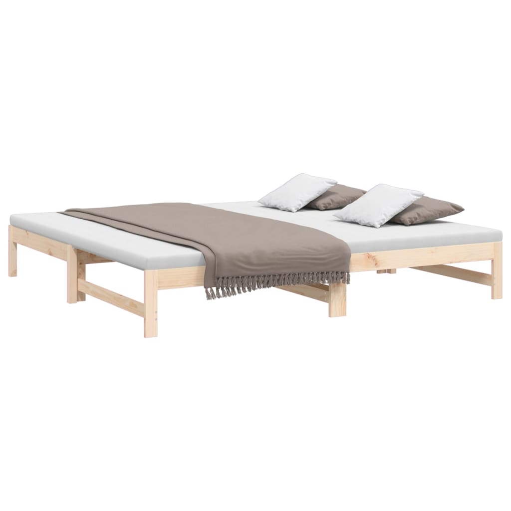 Day Bed | Natural Wood | Solid Pine Wood | Standard Double | Pull-Out