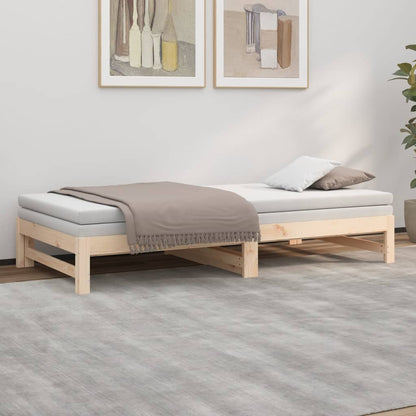 Day Bed | Natural Wood | Solid Pine Wood | Standard Double | Pull-Out