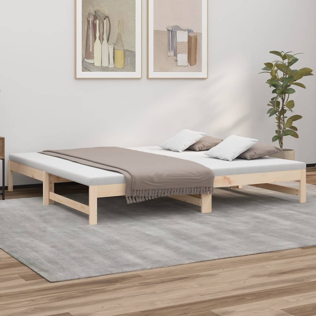 Day Bed | Natural Wood | Solid Pine Wood | Standard Double | Pull-Out