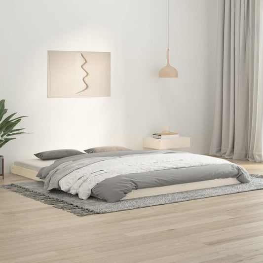 Bed Frame | White | Solid Pine Wood, Plywood Slats | Double