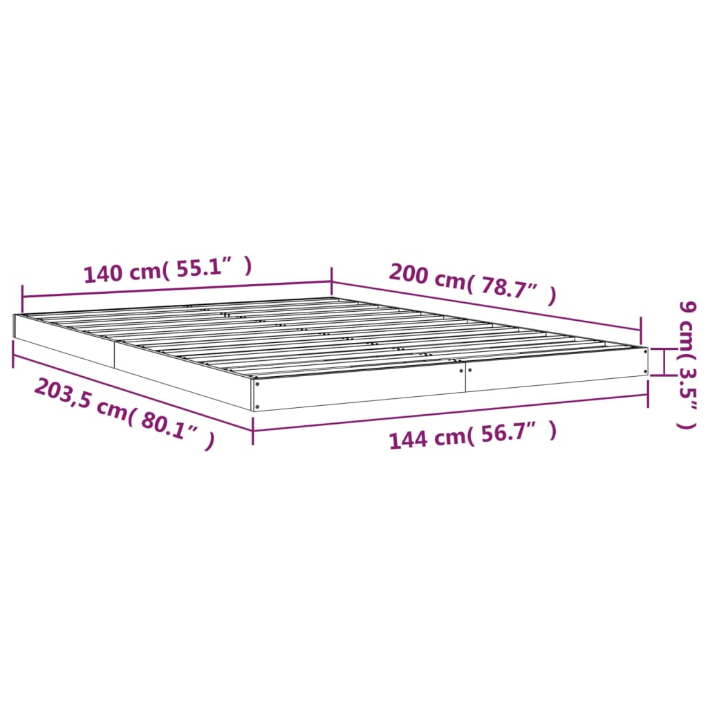 Bed Frame | White | Solid pine wood and plywood | Double | Durable