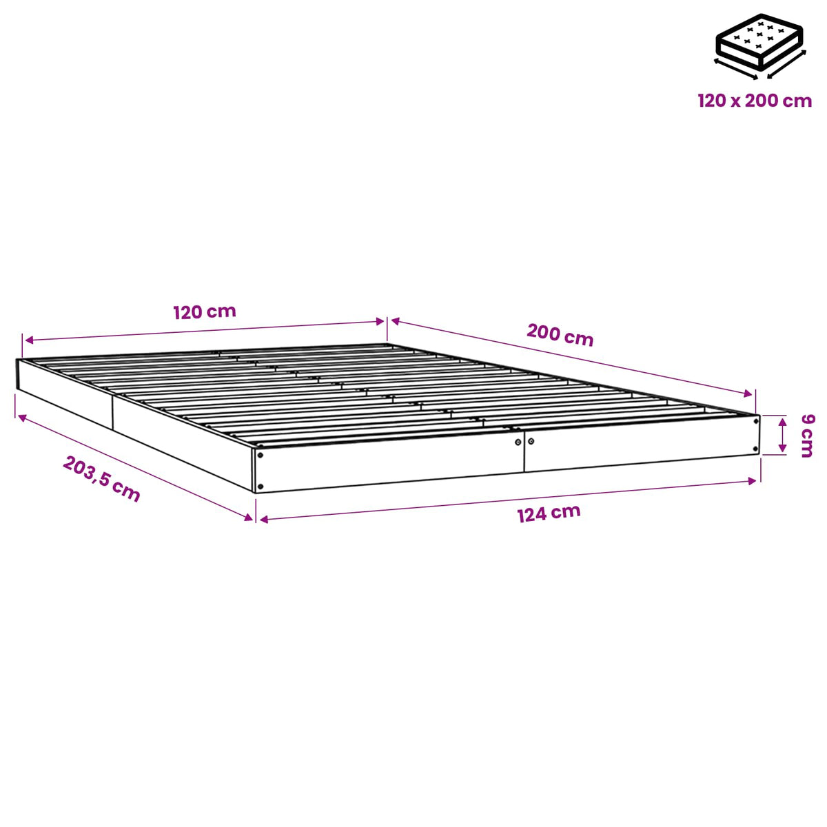 Bed Frame without Mattress 120x200 cm Solid Wood Pine