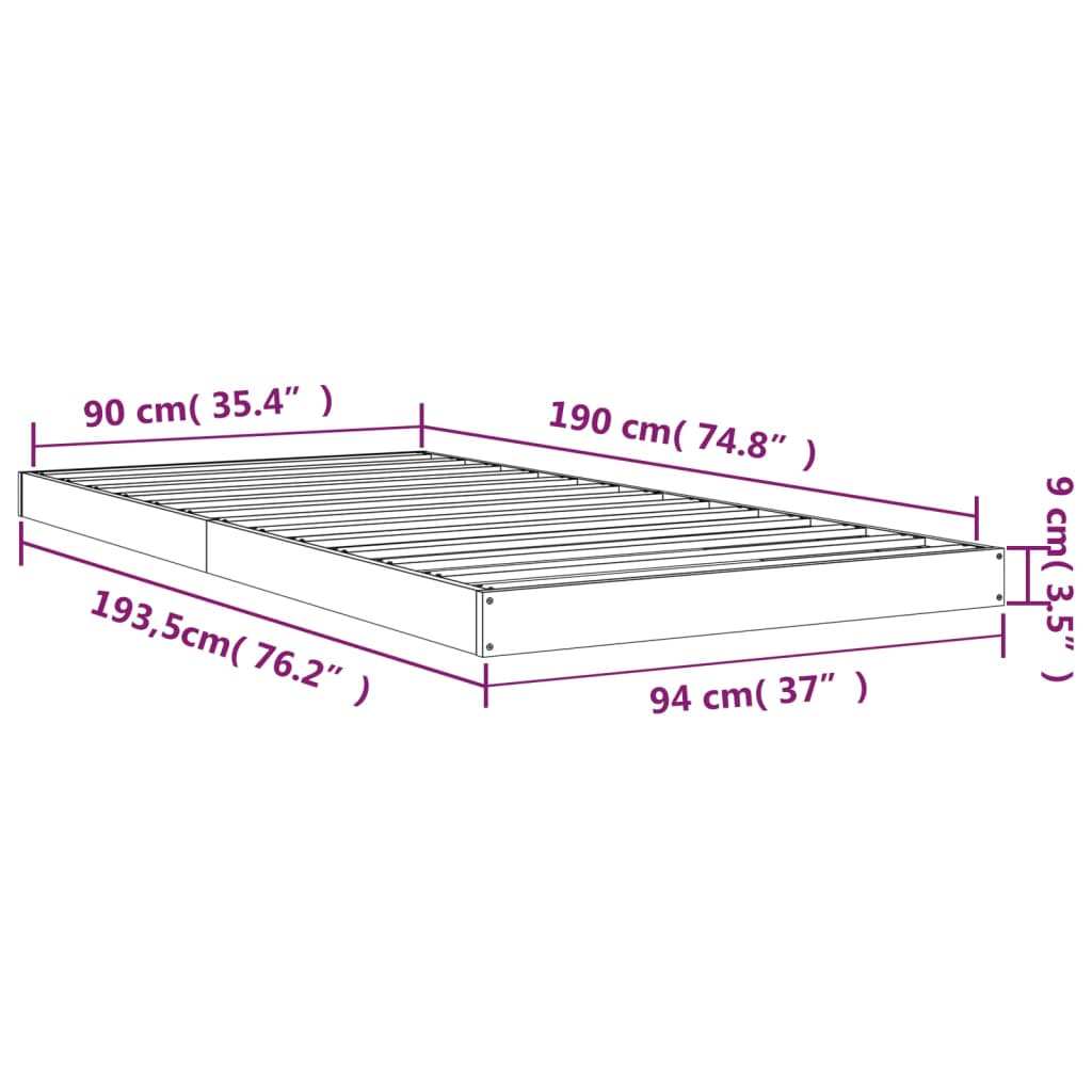 Bed Frame without Mattress White 90x190 cm Single Single Solid Wood Pine