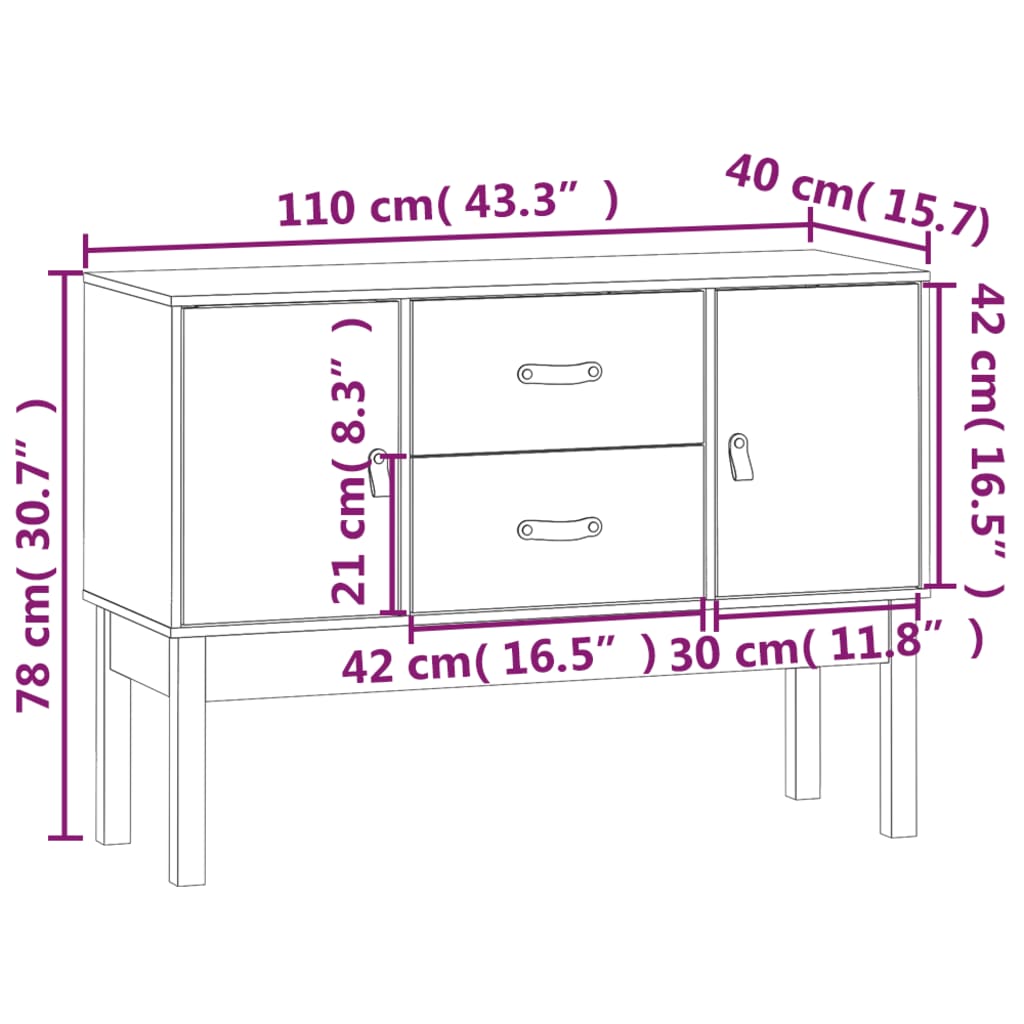 Sideboard Honey Brown 110x40x78 cm Solid Wood Pine