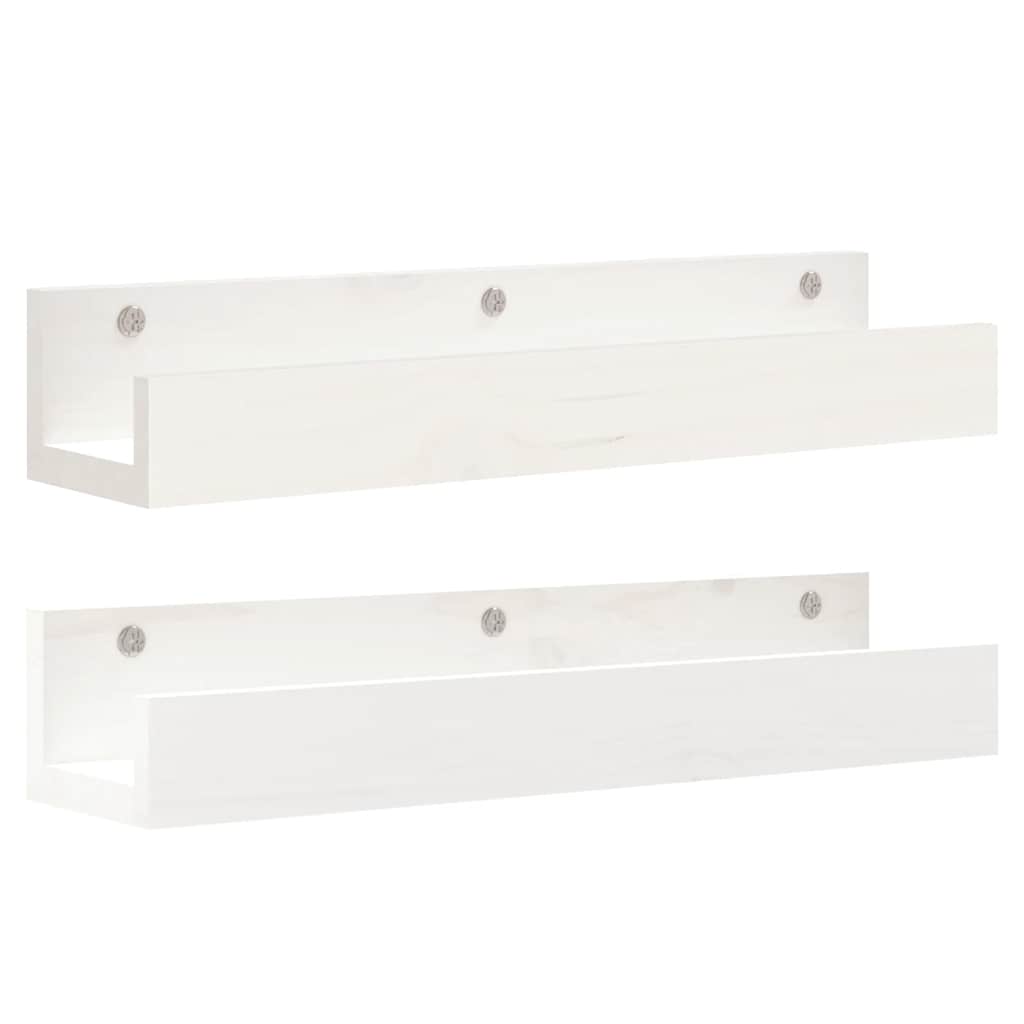 Wall Shelves 2 pcs White 50x12x9 cm Solid Wood Pine