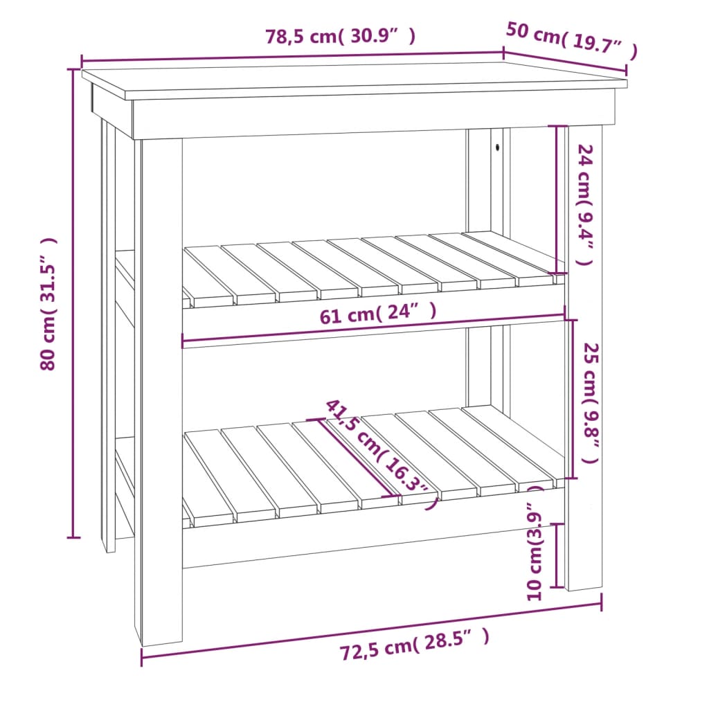 Work Bench White 78.5x50x80 cm Solid Wood Pine