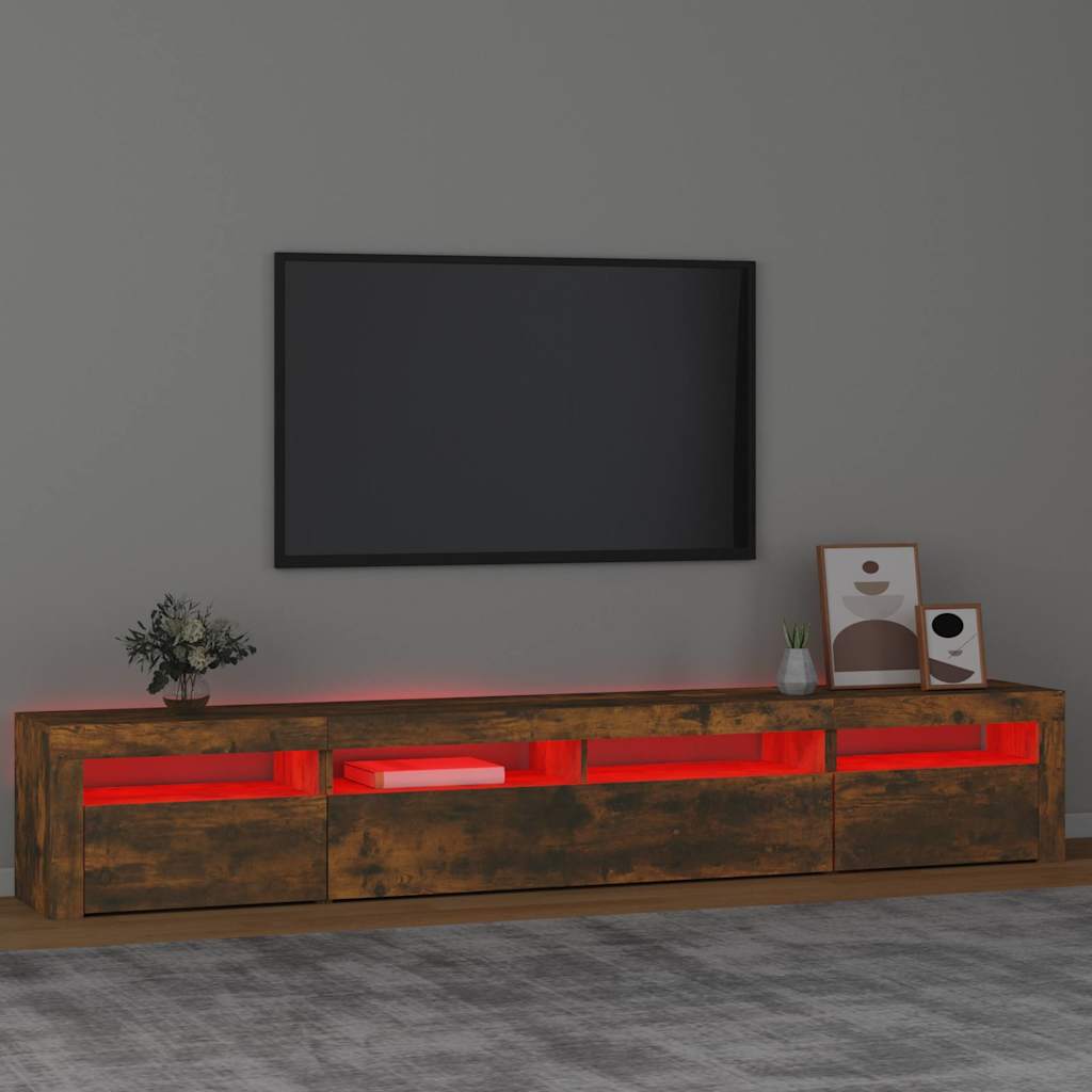 TV Cabinet with LED Lights Smoked Oak 240x35x40 cm