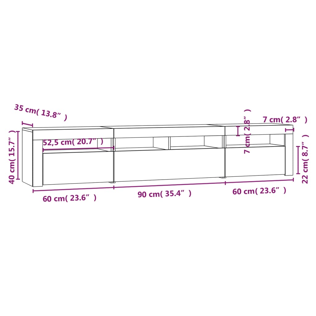 TV Cabinet with LED Lights Smoked Oak 210x35x40 cm