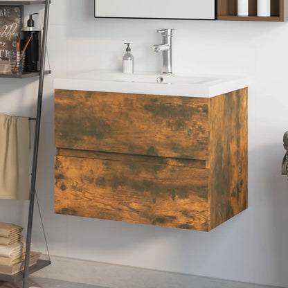 Sink Cabinet with Built-in Basin Smoked Oak Engineered Wood
