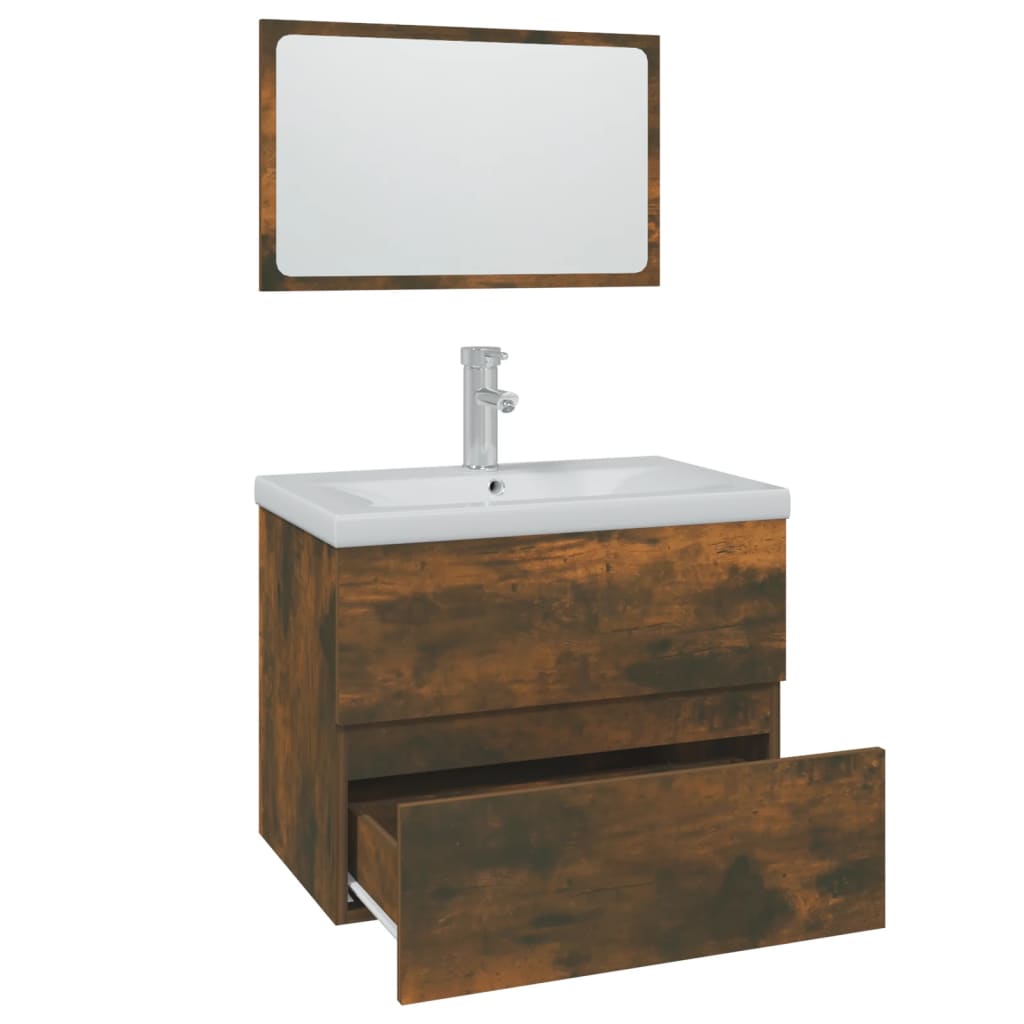 Bathroom Furniture Set Smoked Oak Engineered Wood