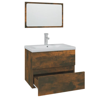 Bathroom Furniture Set Smoked Oak Engineered Wood