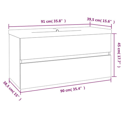 Sink Cabinet with Built-in Basin Smoked Oak Engineered Wood