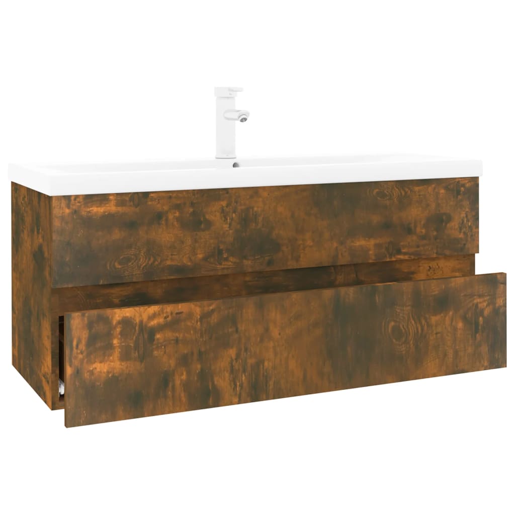 Sink Cabinet with Built-in Basin Smoked Oak Engineered Wood