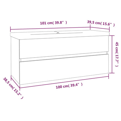 Sink Cabinet with Built-in Basin Smoked Oak Engineered Wood