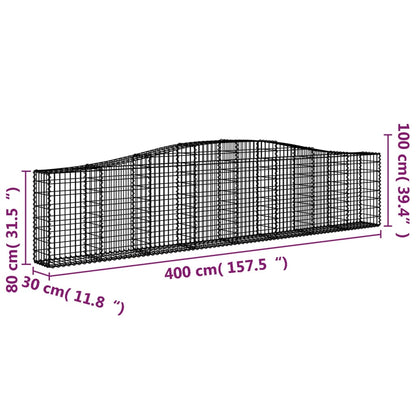 Arched Gabion Basket 400x30x80/100 cm Galvanised Iron