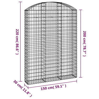 Arched Gabion Basket 150x30x200/220 cm Galvanised Iron