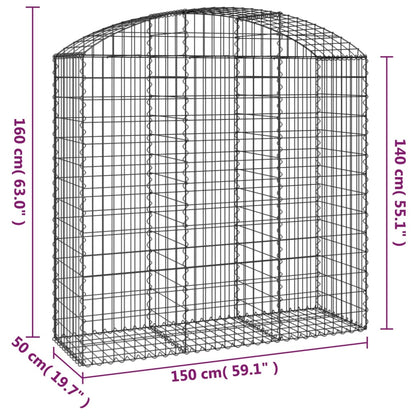 Arched Gabion Basket 150x50x140/160 cm Galvanised Iron