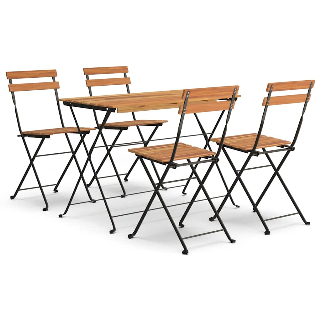 5 Piece Folding Bistro Set Solid Wood Acacia and Steel