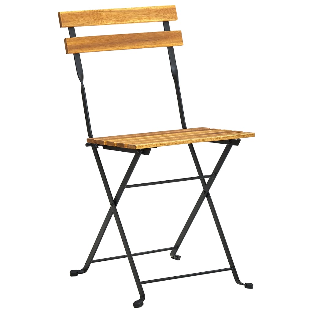 Garden Chair | Set of 8 | Natural wood, Black | Solid Acacia wood