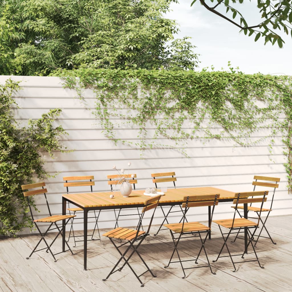 Garden Chair | Set of 8 | Natural wood, Black | Solid Acacia wood