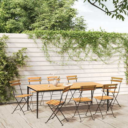 Garden Chair | Set of 8 | Natural wood, Black | Solid Acacia wood