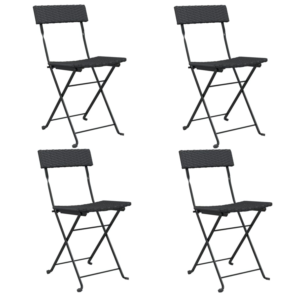 Folding Bistro Chair | Set of 4 | Black | PE Rattan, Powder-Coated Steel