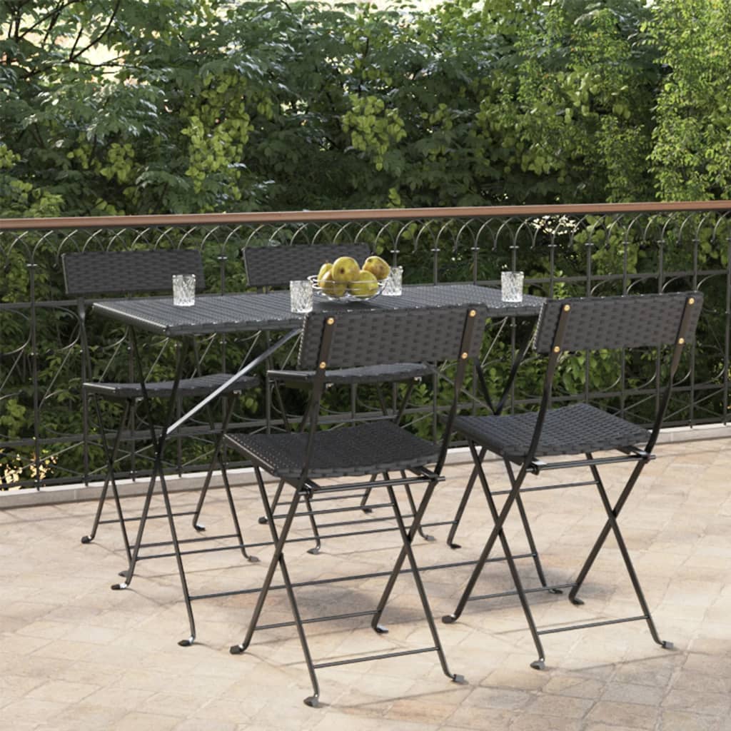 Folding Bistro Chair | Set of 4 | Black | PE Rattan, Powder-Coated Steel