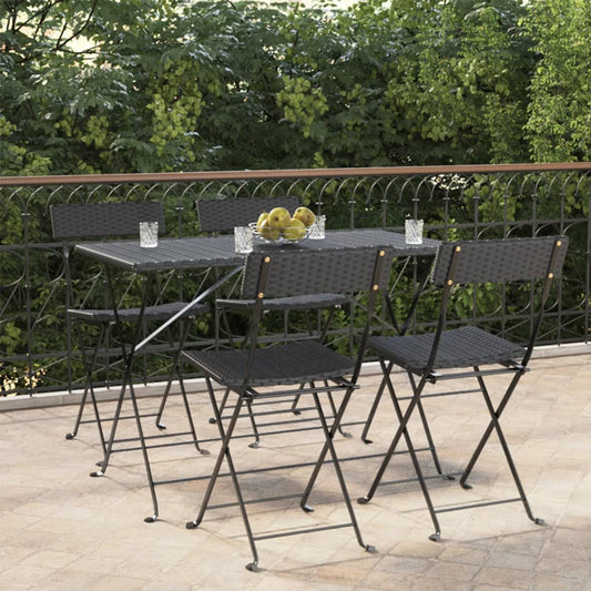 Folding Bistro Chair | Set of 4 | Black | PE Rattan, Powder-Coated Steel