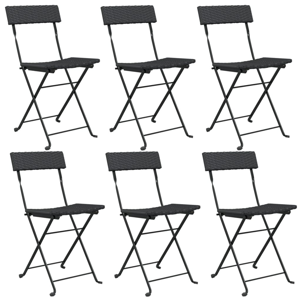 Folding Bistro Chair | Set of 6 | Black | PE rattan | Folding | Foldable