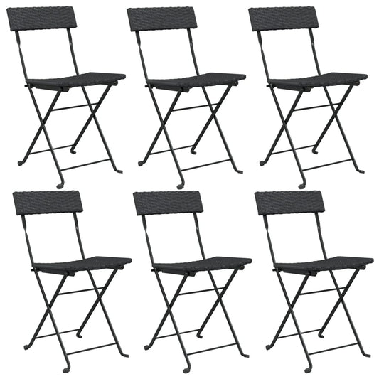 Folding Bistro Chair | Set of 6 | Black | PE rattan | Folding | Foldable
