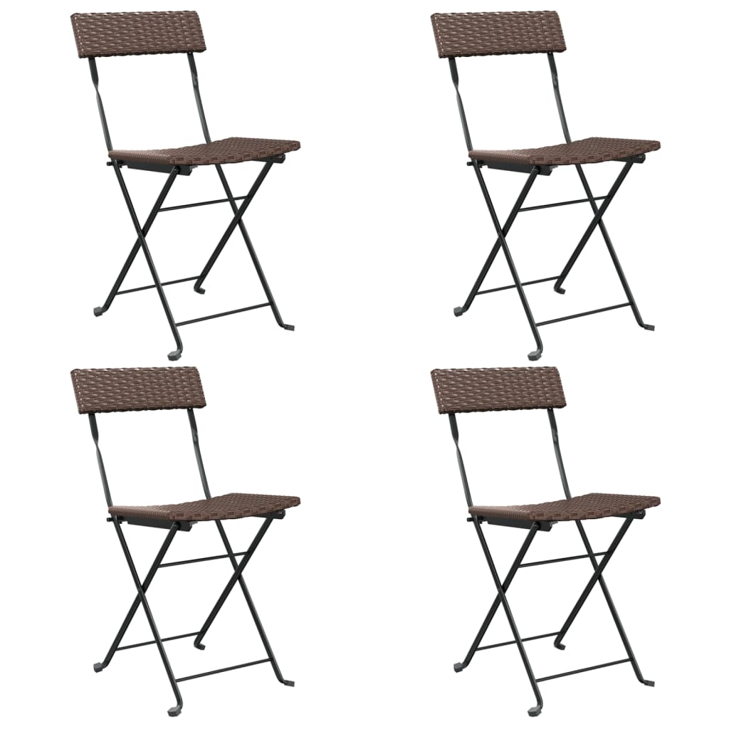 Folding Bistro Chair | Set of 4 | Brown | Poly Rattan | Medium | Foldable
