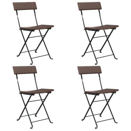 Folding Bistro Chair | Set of 4 | Brown | Poly Rattan | Medium | Foldable