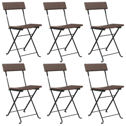Folding Bistro Chair | Set of 6 | Brown | PE rattan, powder-coated steel