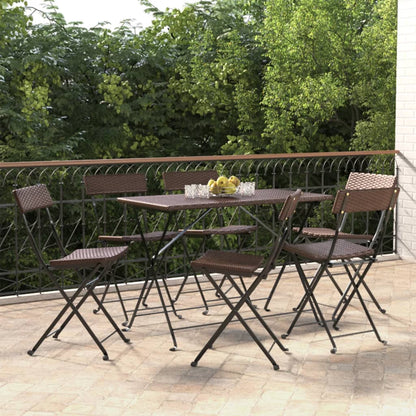 Folding Bistro Chair | Set of 6 | Brown | PE rattan, powder-coated steel