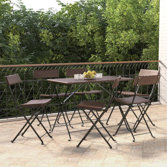 Folding Bistro Chair | Set of 6 | Brown | PE rattan, powder-coated steel
