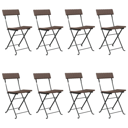 Folding Bistro Chair | Set of 8 | Brown | PE rattan, powder-coated steel