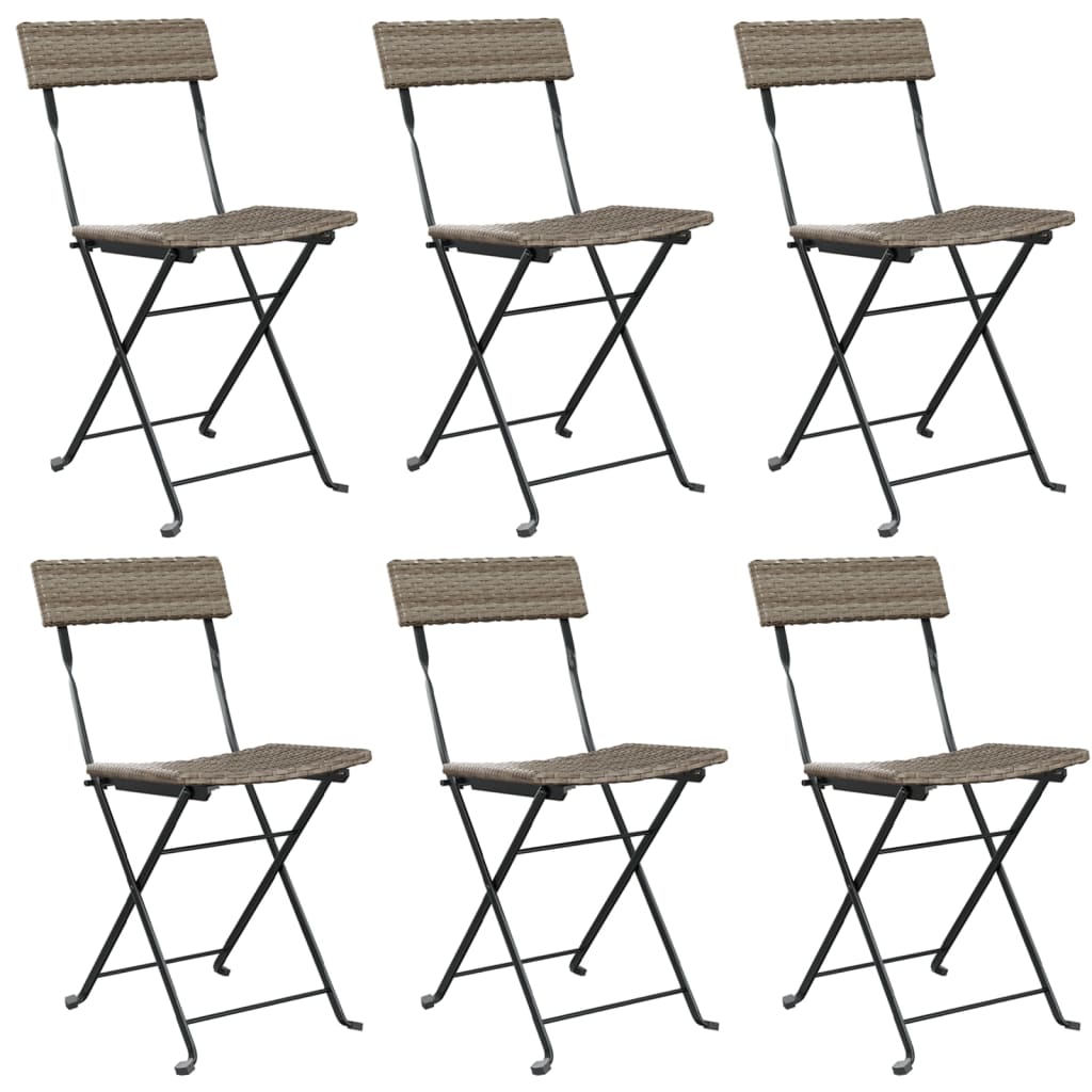 Folding Bistro Chair | Set of 6 | Grey | PE rattan, powder-coated steel