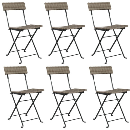 Folding Bistro Chair | Set of 6 | Grey | PE rattan, powder-coated steel