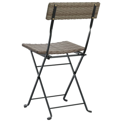 Folding Bistro Chair | Set of 8 | Grey | PE rattan, powder-coated steel