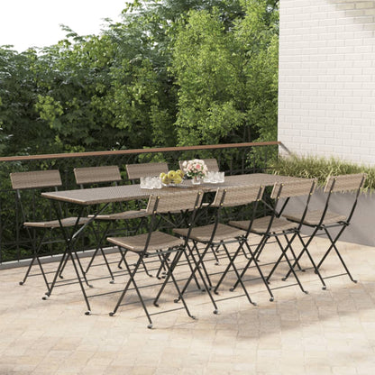 Folding Bistro Chair | Set of 8 | Grey | PE rattan, powder-coated steel