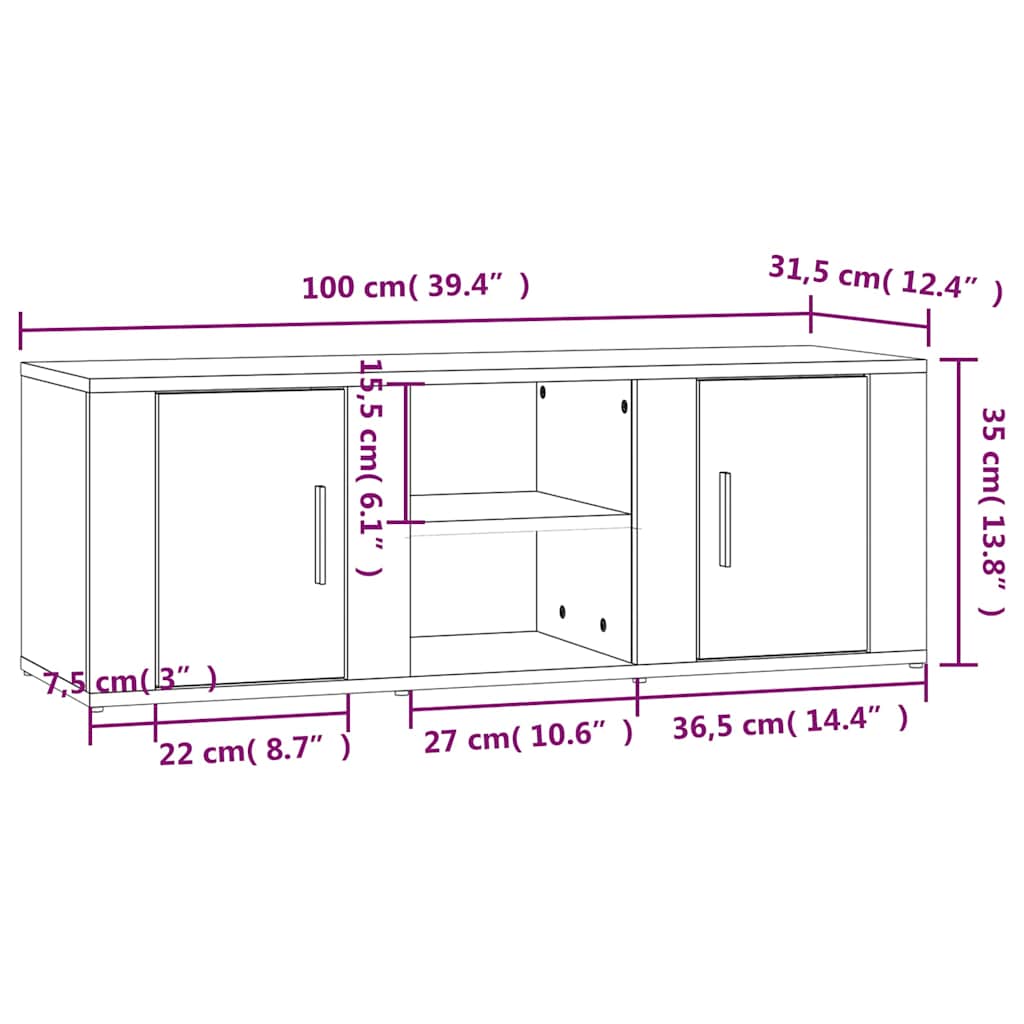 TV Cabinet Concrete Grey 100x31,5x35 cm Engineered Wood