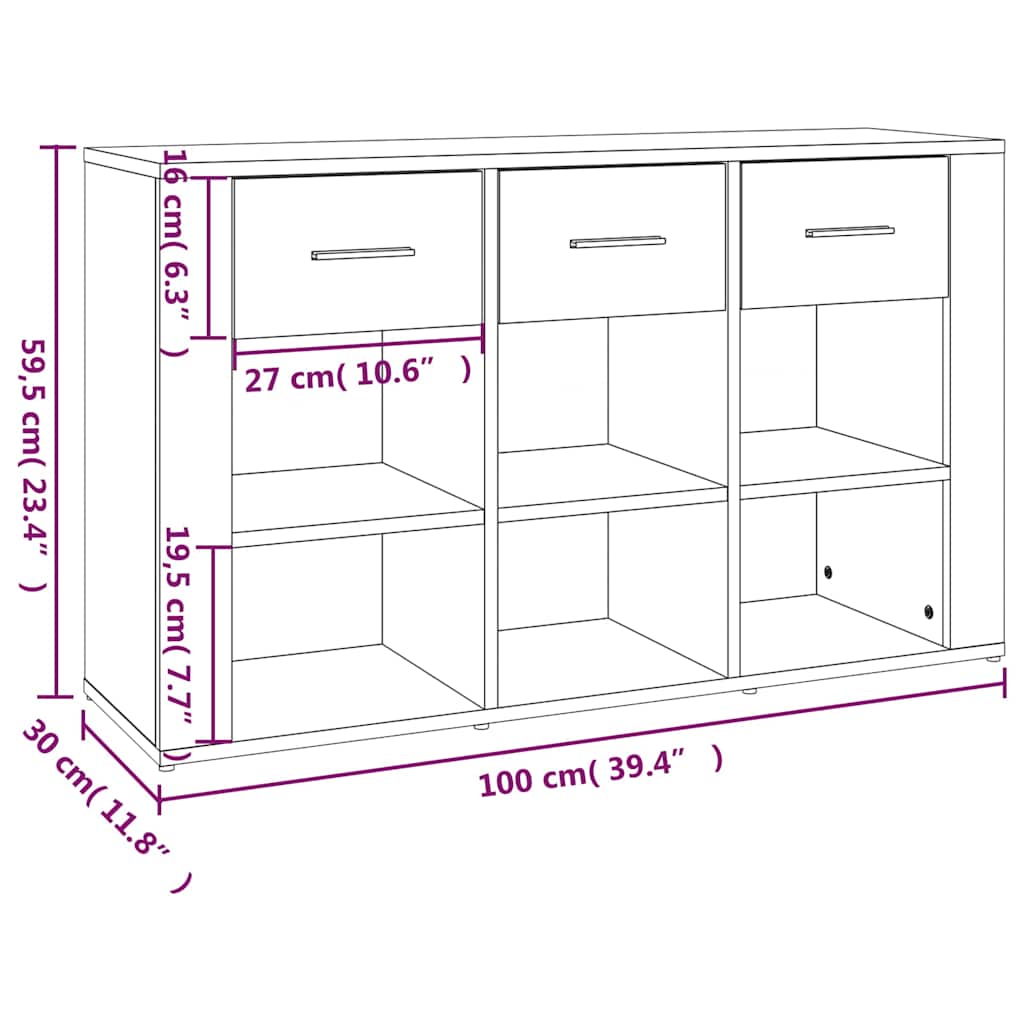 Sideboard White 100x30x59,5 cm Engineered Wood
