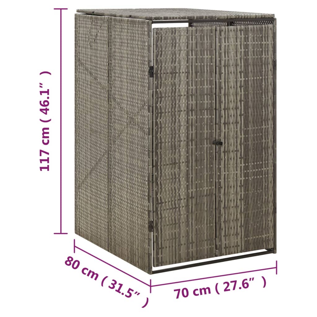 Single Wheelie Bin Shed Grey 70x80x117 cm Poly Rattan