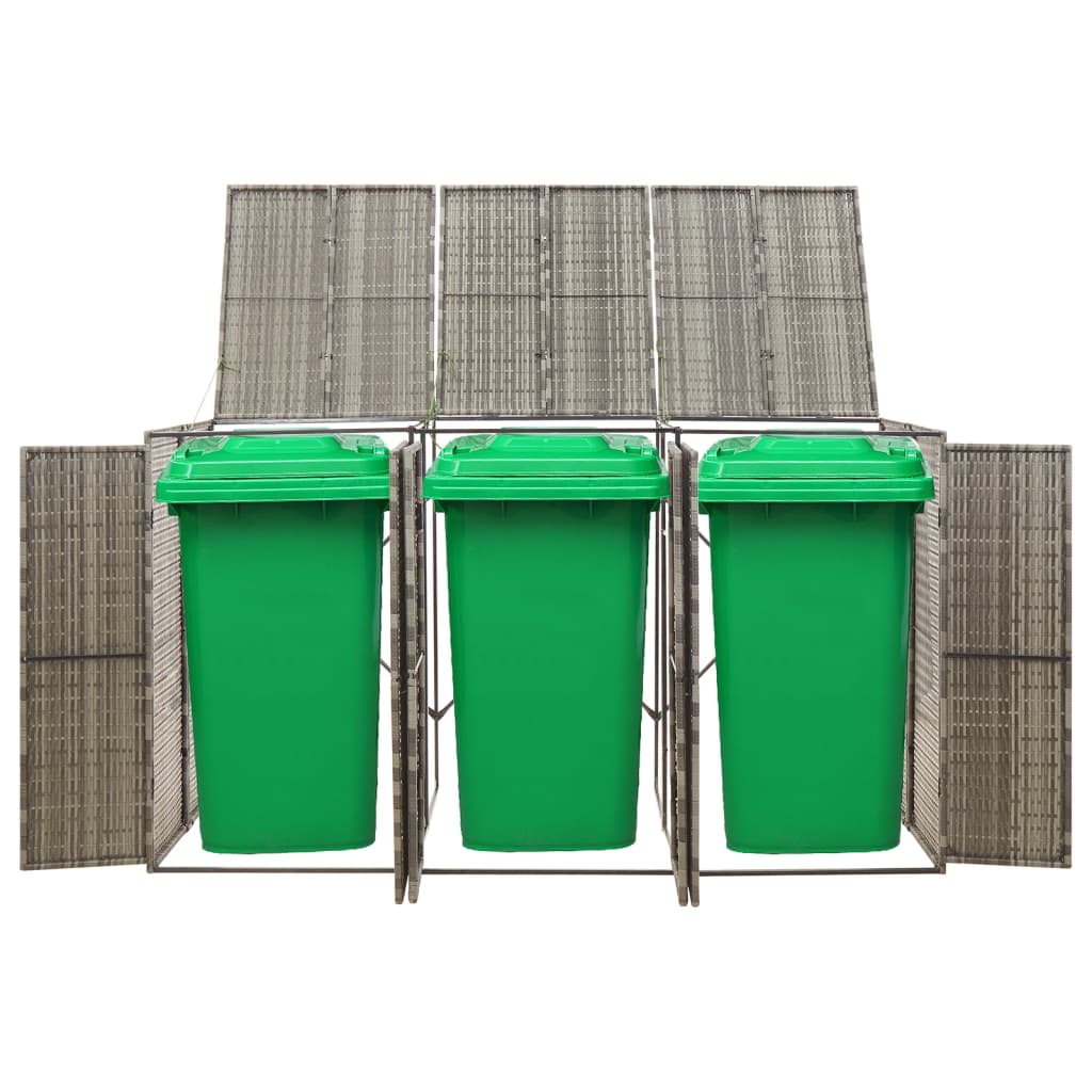 Triple Wheelie Bin Shed Grey 207x80x117 cm Poly Rattan