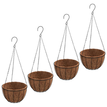 Hanging Planters 4 pcs with Coco Liners Black Ø 30x52 cm Steel